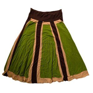 Vintage Low Rise Y2K Green and Brown Boho Maxi Skirt
